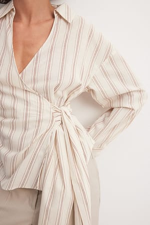 Rust Stripe Bomuldsskjorte med bindebånd i taljen