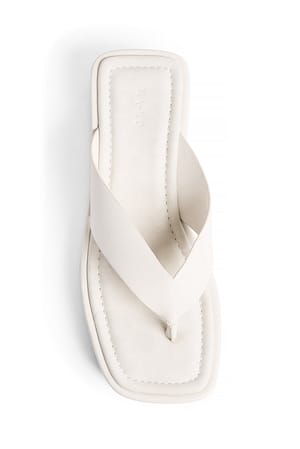 White Toe Strap Flatform Slippers