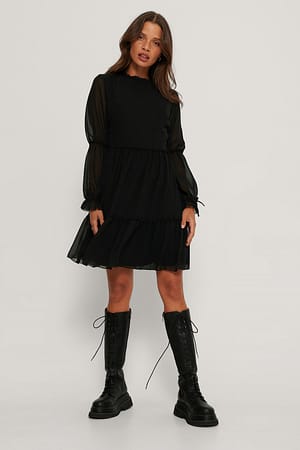Mini Mesh Sleeve Dress Black | NA-KD