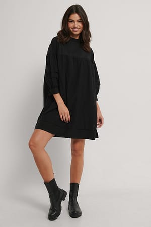 Black Wide Cut Mini Dress