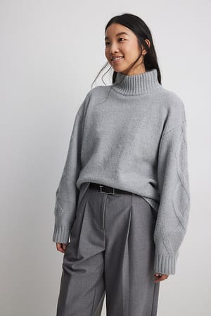 Grey Camisola de gola alta em malha tricotada