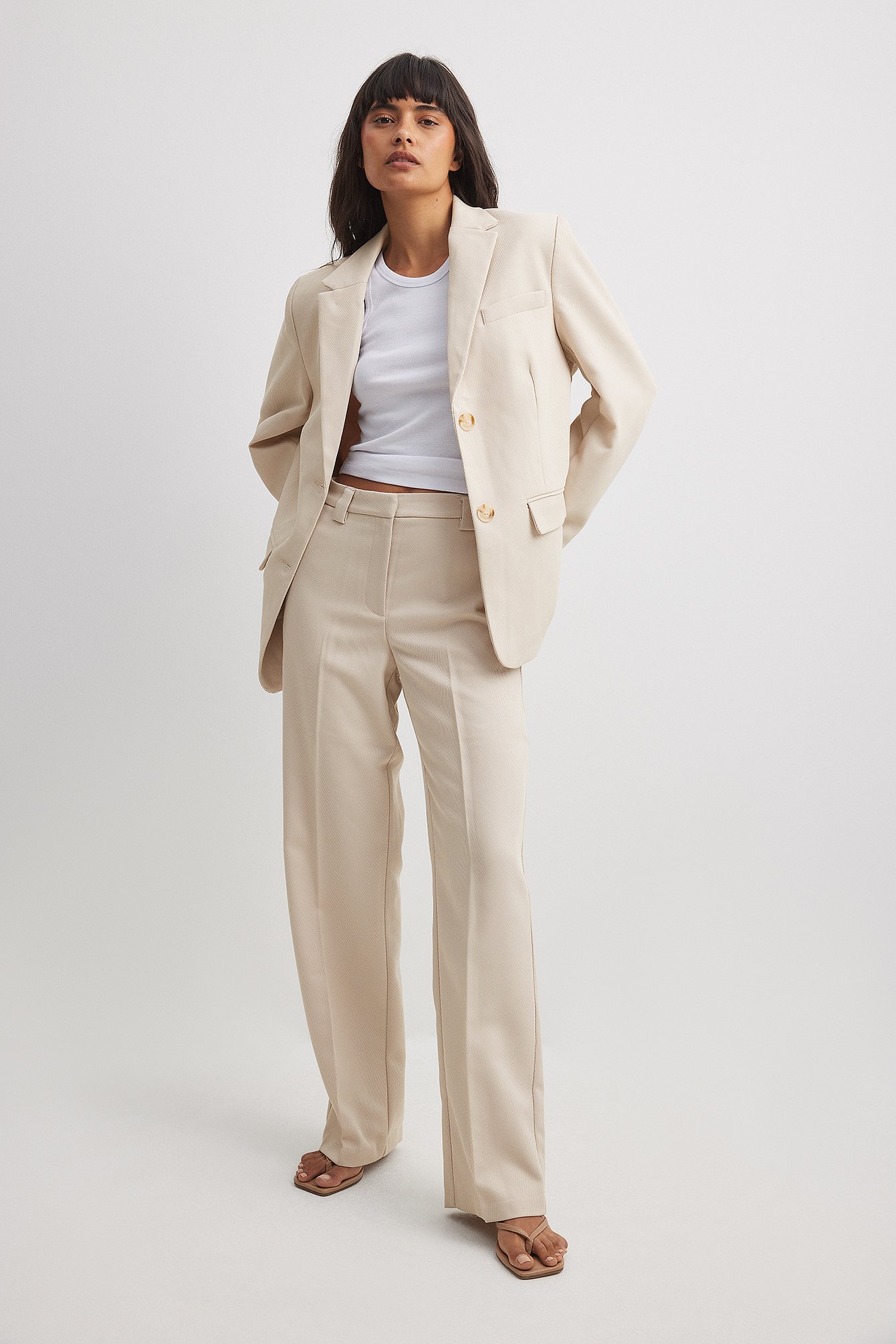 Wide-leg suit trousers · Cream · Dressy | Massimo Dutti