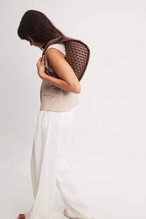 Dark Brown Twisted Handle Woven Handbag