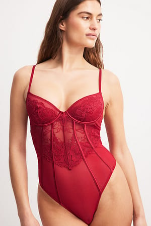 Red Underwired Lace Bodysuit
