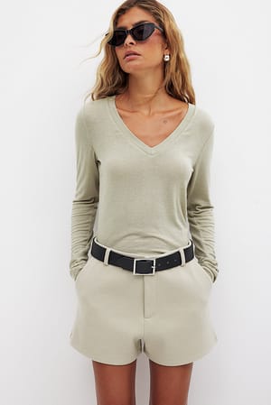 Grey V-neck Long Sleeve Top