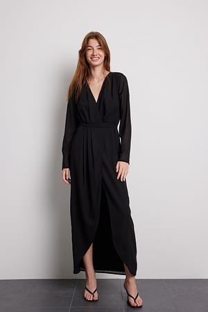 WMNS Professional Wrap Style Silken Material Loose fitting Jumpsuit / Black