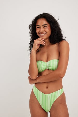 Green Stripe Braguita de bikini con cintura alta en V