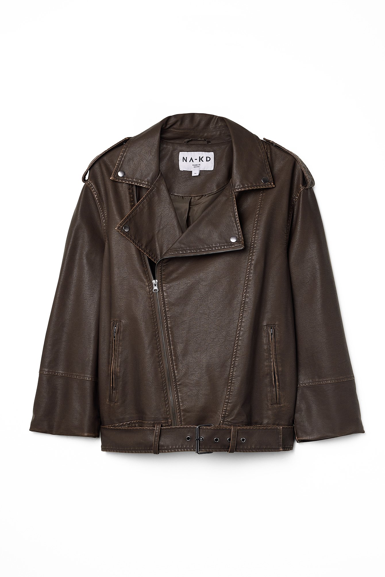Vintage Look Pu Biker Jacket Brown | NA-KD