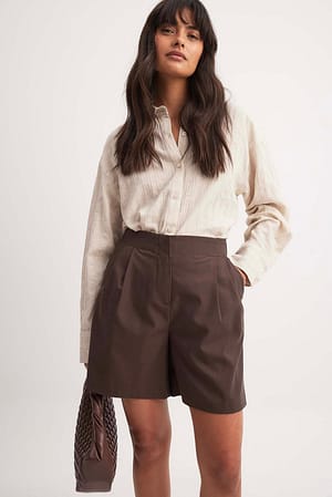 Brown Viscose Mid Waist Bermuda Shorts