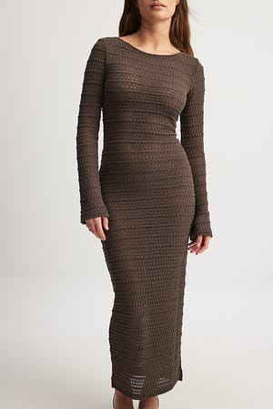 Dark Brown Crochet Structured Maxi Dress