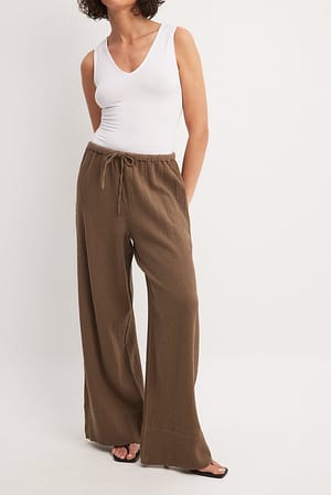 Brown Pantalon large à taille mi-haute