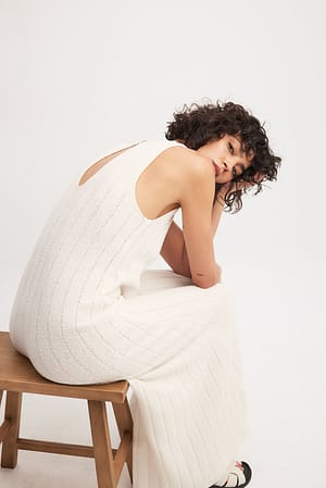 Offwhite Wide Ribbed Knitted Maxi Dress