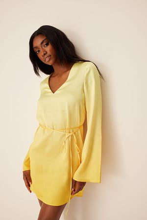 Yellow Ombre Satijnen jurk met wijde mouwen