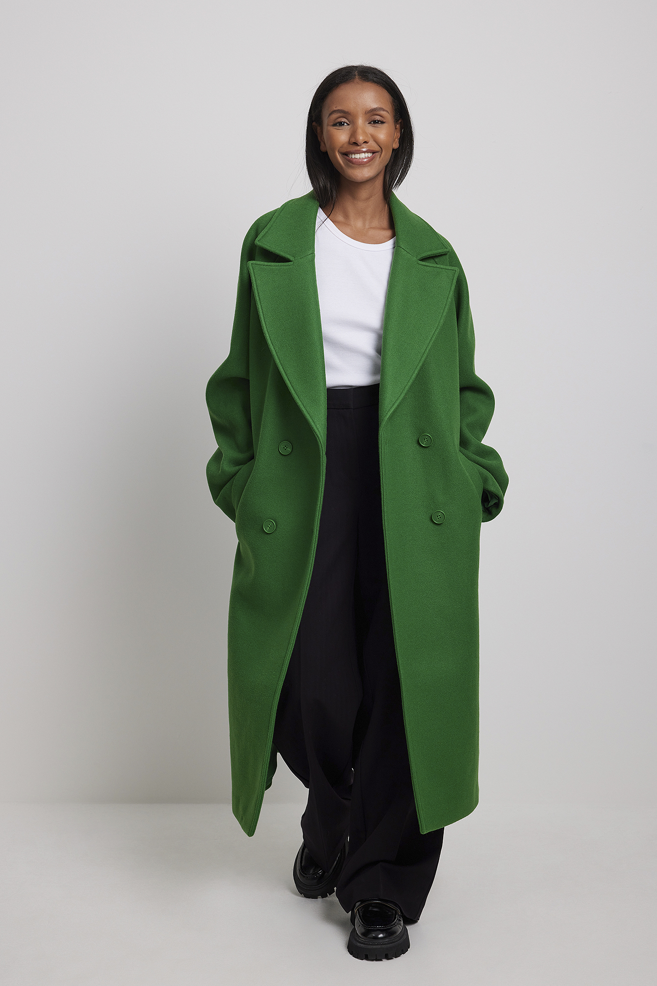 Long green store wool coat