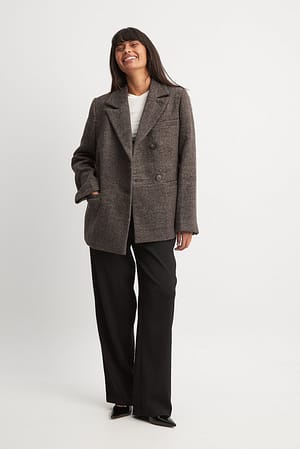 Beige/Brown Wool Blend Oversized Blazer Jacket