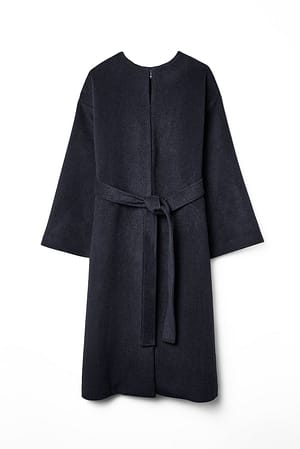 Wool Blend Oversized Kimono Coat Blue | NA-KD