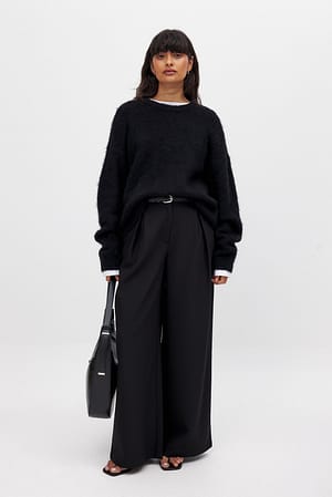 Black Oversized-Pullover aus Wollmischung