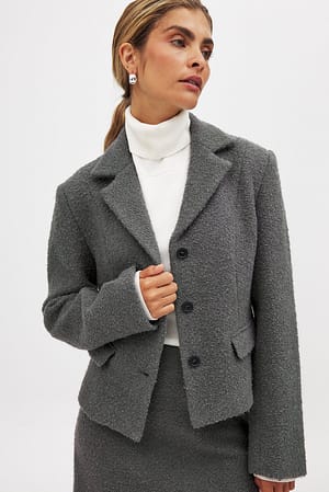 Grey Wool Blend Short Blazer