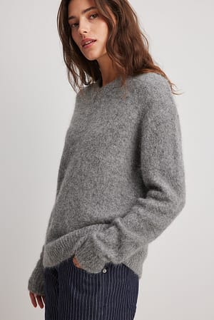 Alpaca Wool Blend V-neck Sweater Grey | NA-KD