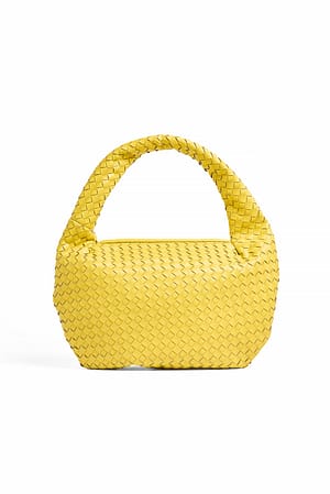 Yellow Woven Rounded Shoulder Bag