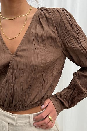 Wrap Front Structured Blouse Brown