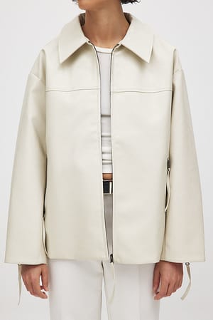 Offwhite Zip Detail Pu Jacket