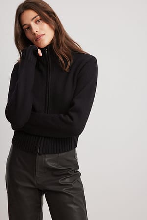 Black Zip Knitted Sweater